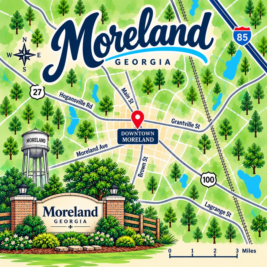 Map of Moreland, GA