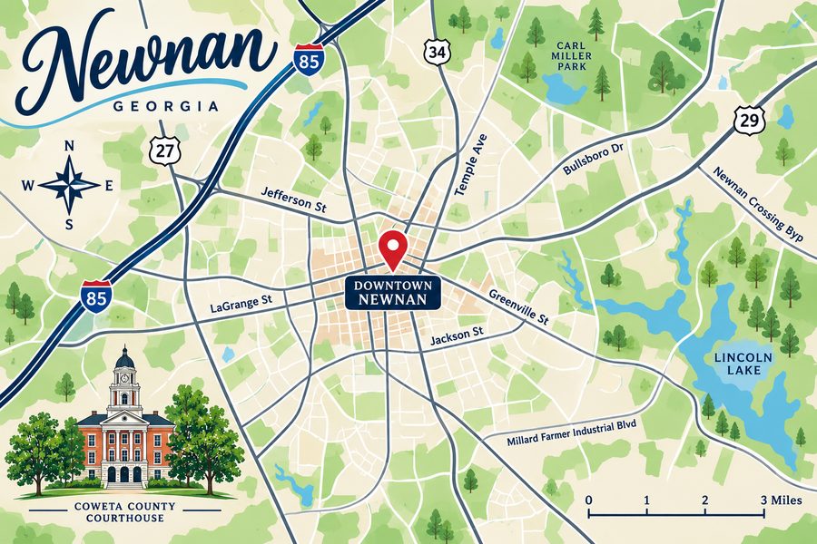 Map of Newnan, GA