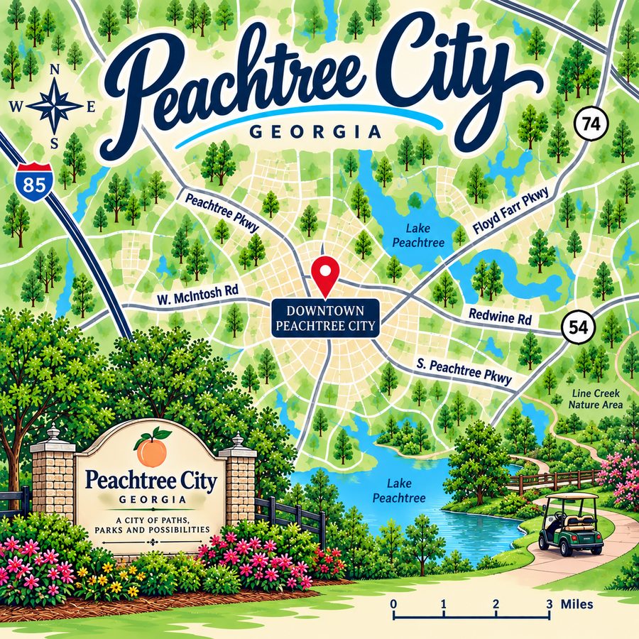 Map of Peachtree City, GA