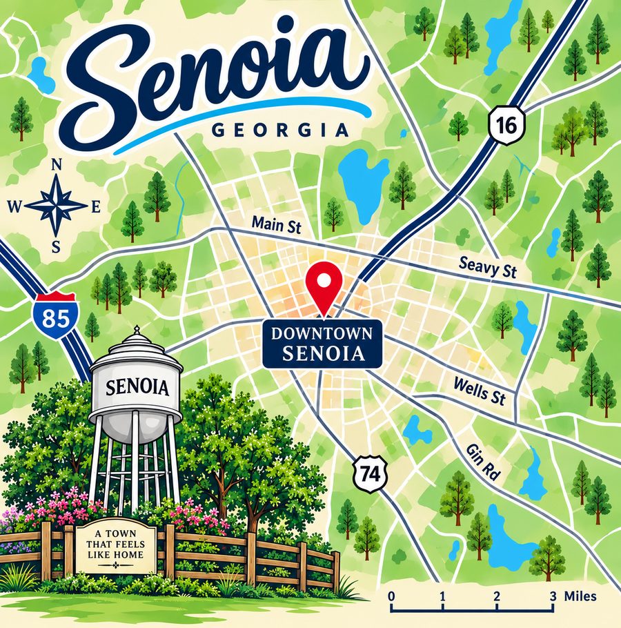 Map of Senoia, GA